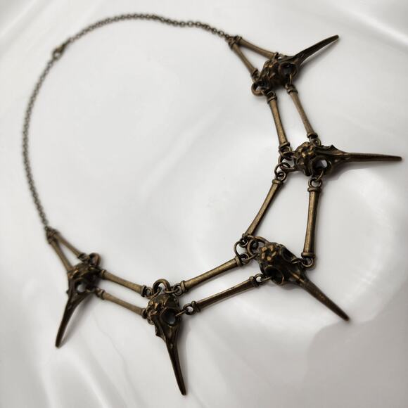 Brass Bird Skull Spike Necklace - Picture 4 of 9